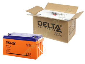 Открытая коробка и аккумулятор Delta HR 12-65 рядом